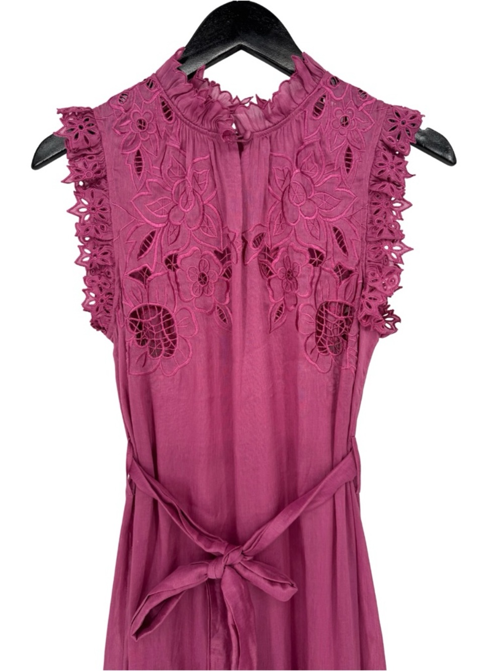 Christy Lynn Gemma Dress Fuchsia Pink Small Linen Silk Embroidered Floral Eyelet - Picture 6 of 16